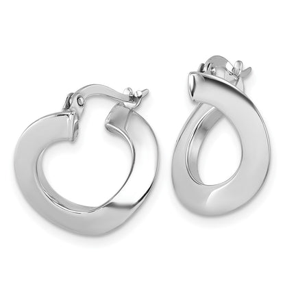 14K White Gold Polished Twisted Oval Hoop Earrings