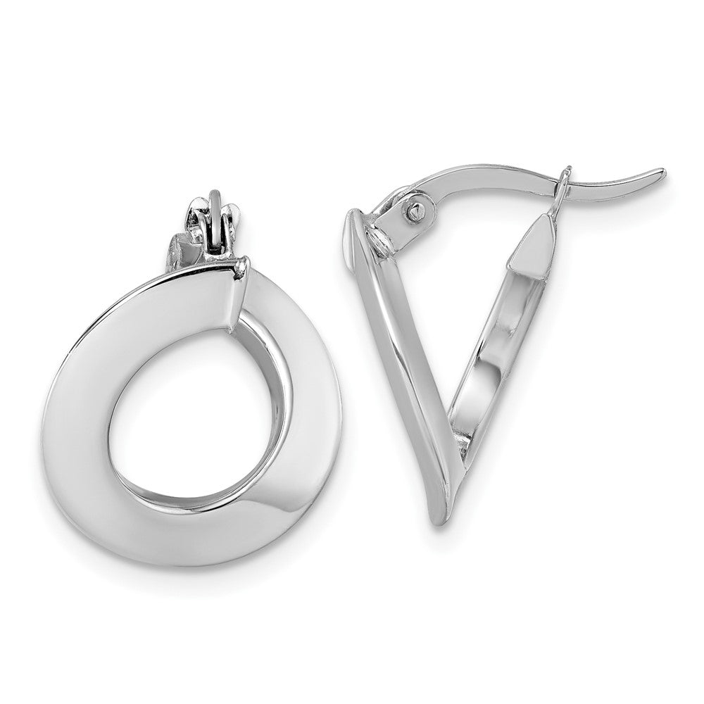 14K White Gold Polished Twisted Oval Hoop Earrings