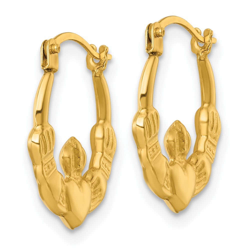 14K Yellow Gold Polished Claddagh Hoop Earrings
