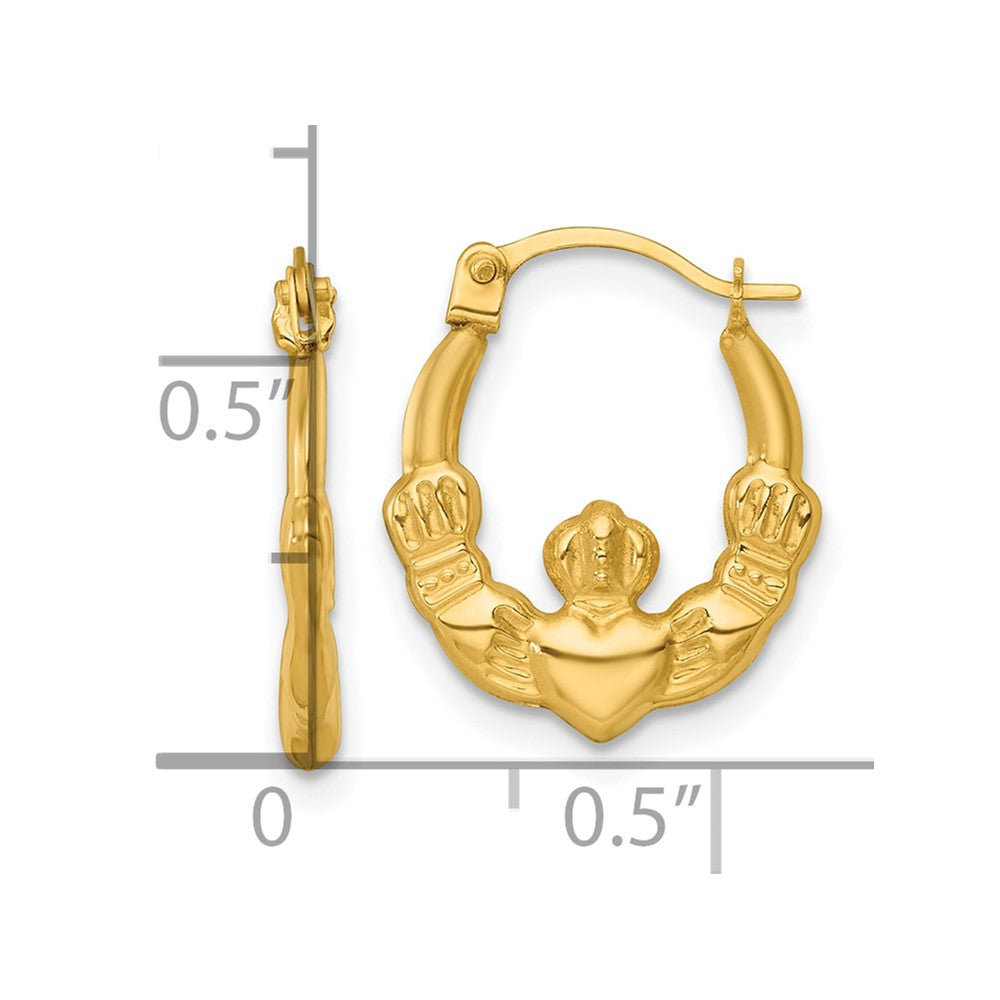 14K Yellow Gold Polished Claddagh Hoop Earrings