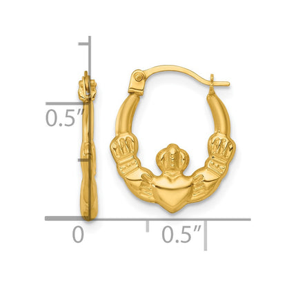 14K Yellow Gold Polished Claddagh Hoop Earrings