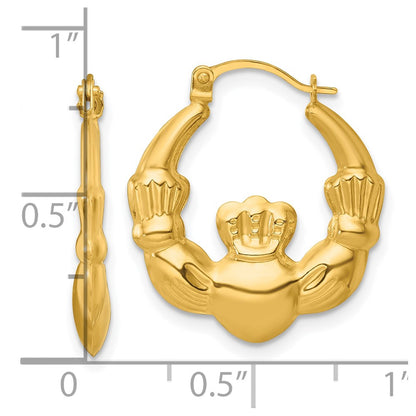 14K Yellow Gold Polished Claddagh Hoop Earrings