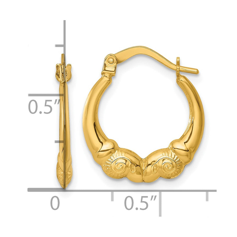 14K Yellow Gold Polished Ram Head Hoop Earrings