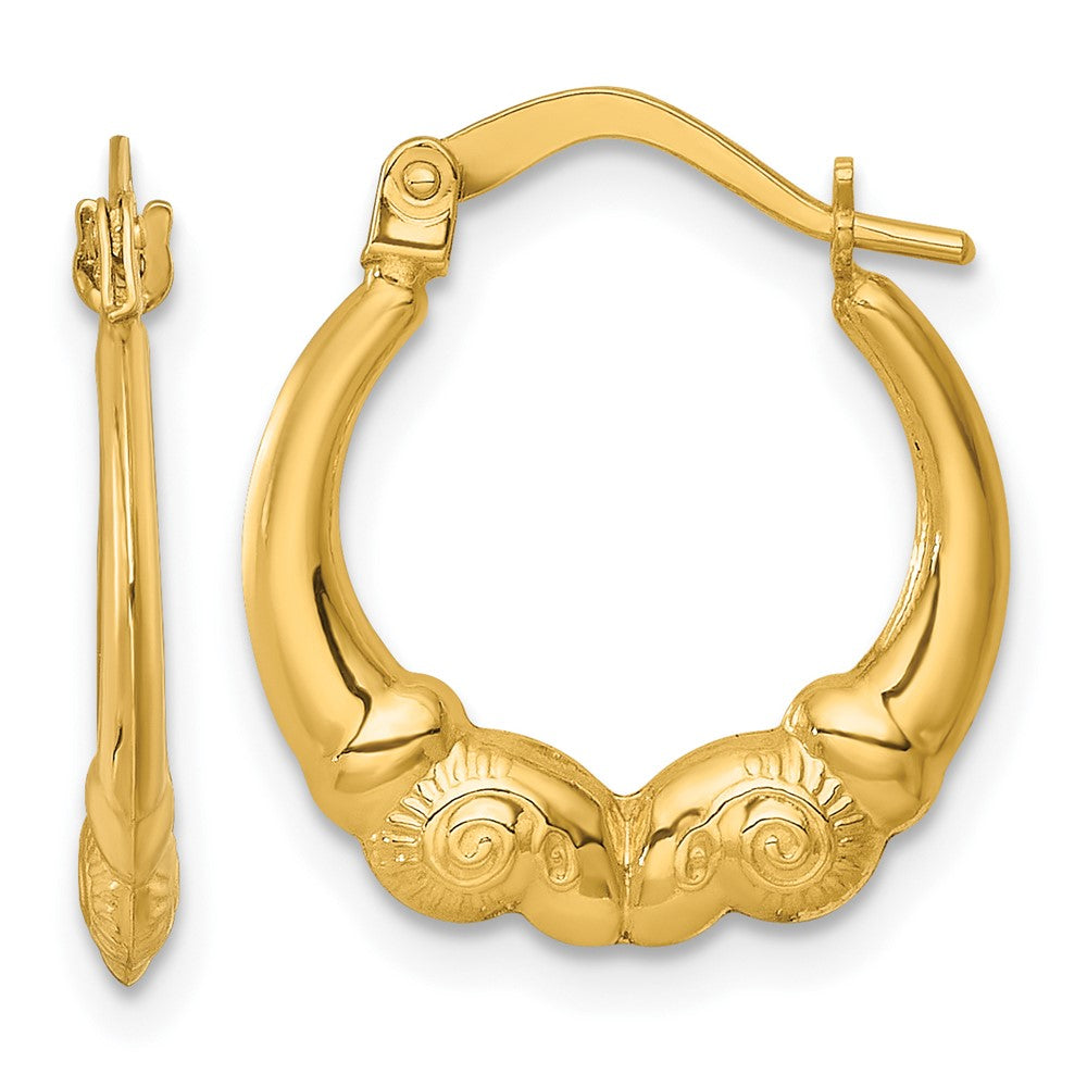 14K Yellow Gold Polished Ram Head Hoop Earrings