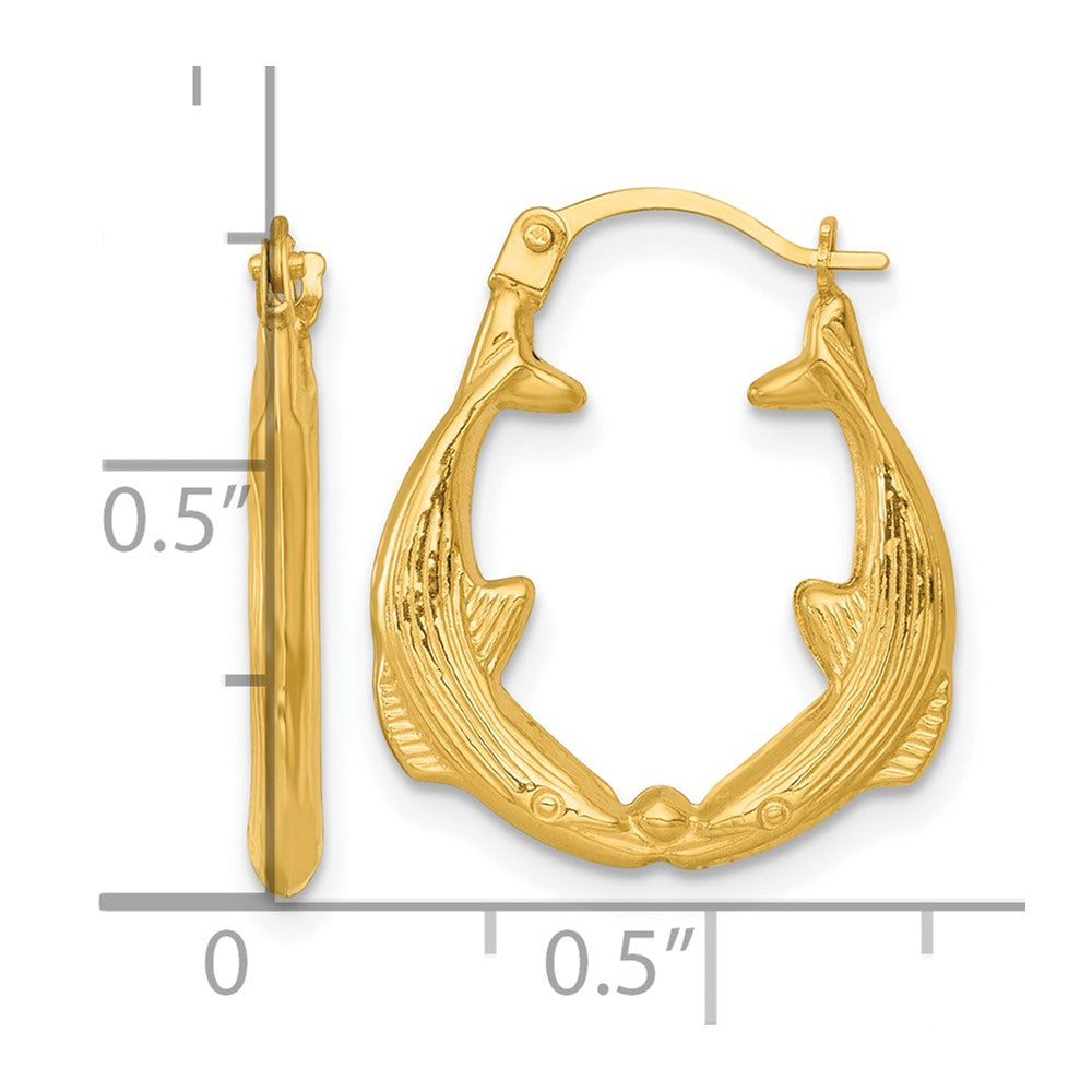 14K Yellow Gold Polished Whale Hoop Earrings