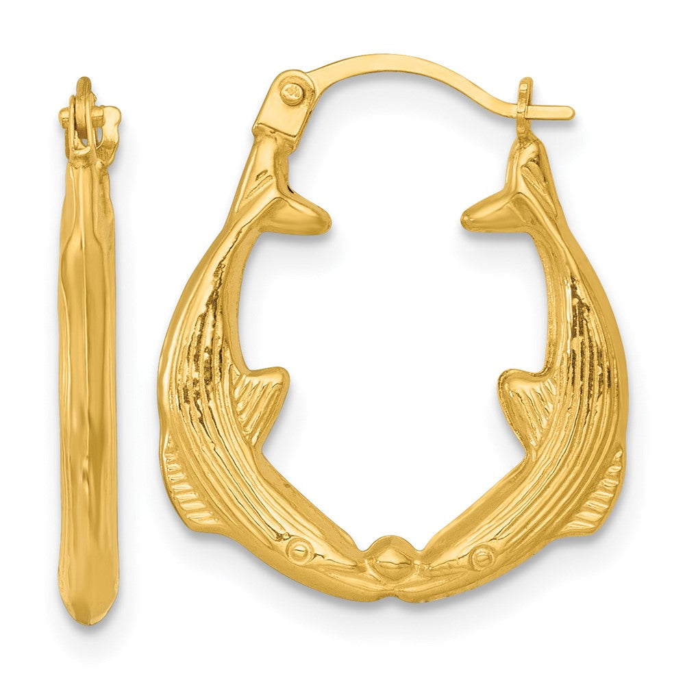 14K Yellow Gold Polished Whale Hoop Earrings