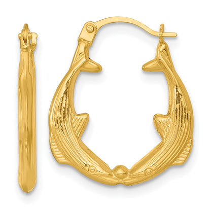 14K Yellow Gold Polished Whale Hoop Earrings