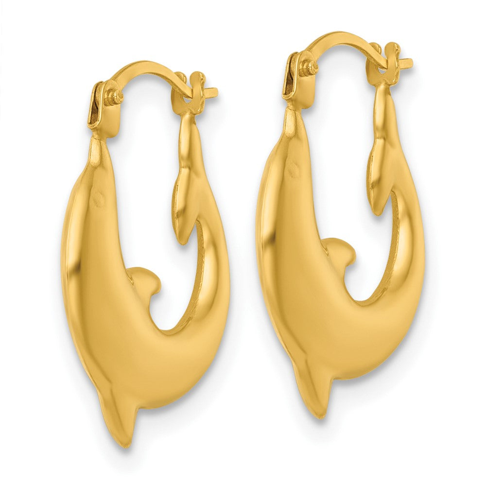 14K Yellow Gold Polished Dolphin Hoop Earrings