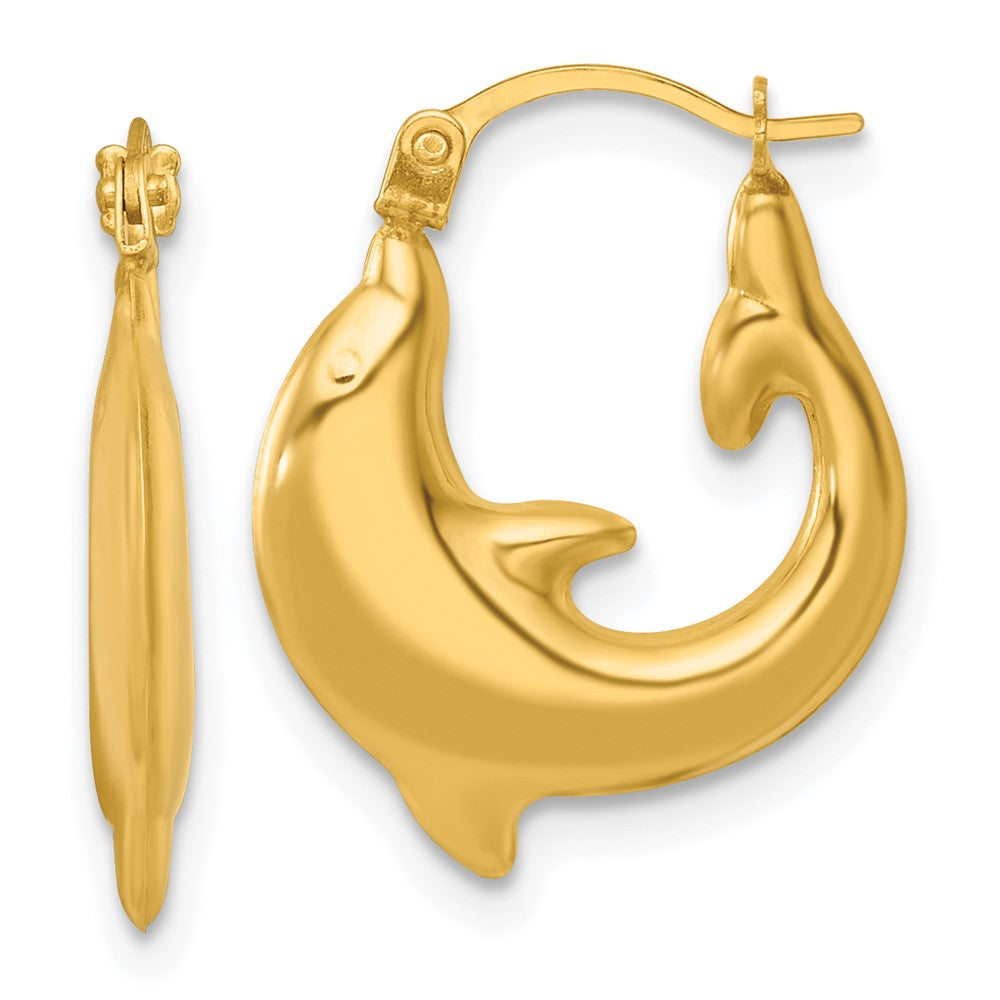 14K Yellow Gold Polished Dolphin Hoop Earrings