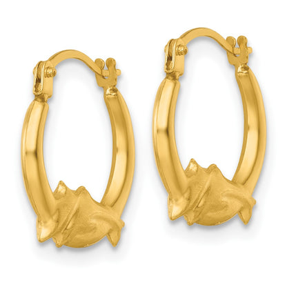 14K Yellow Gold Polished Dolphins Hoop Earrings
