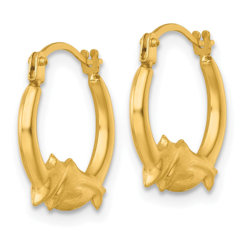 14K Yellow Gold Polished Dolphins Hoop Earrings