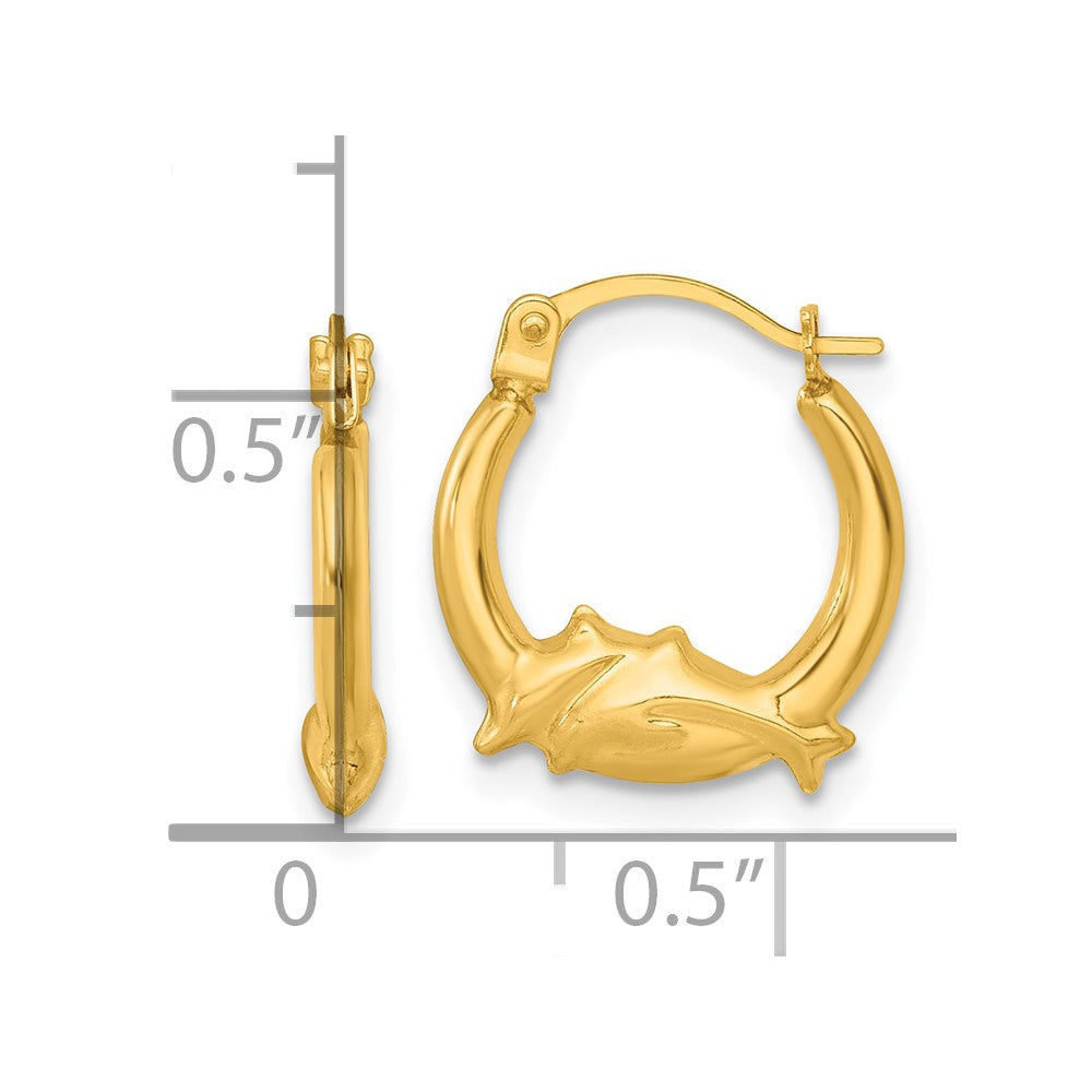 14K Yellow Gold Polished Dolphins Hoop Earrings