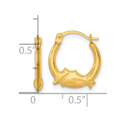 14K Yellow Gold Polished Dolphins Hoop Earrings