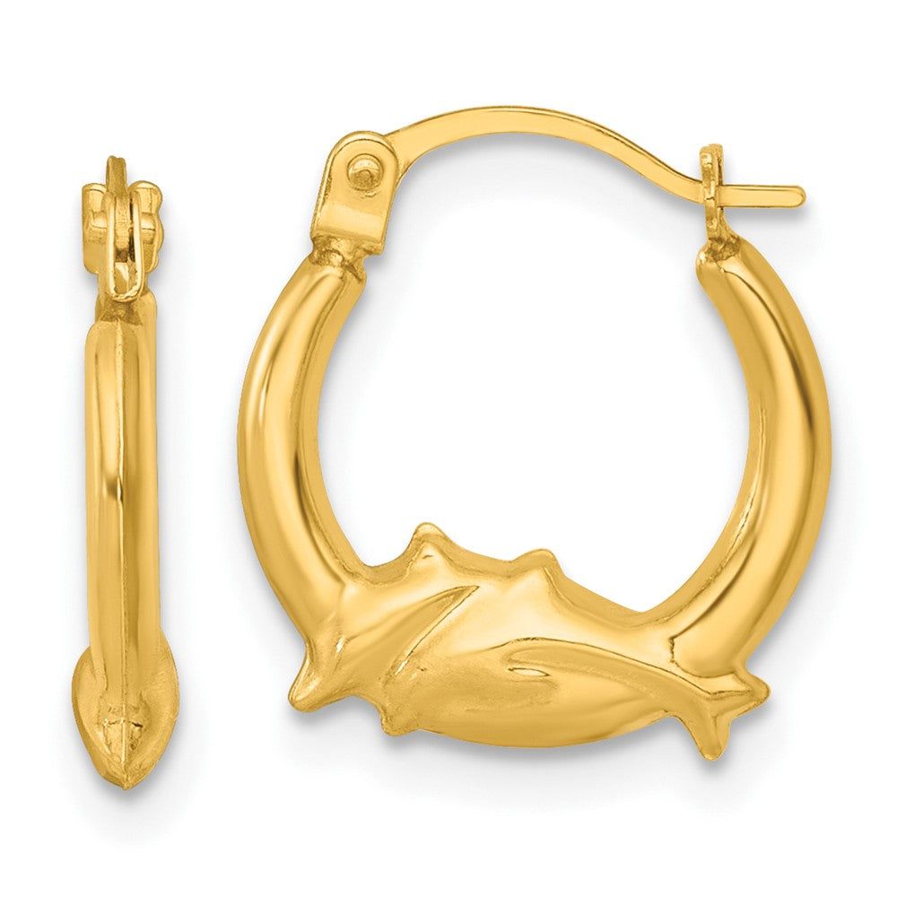 14K Yellow Gold Polished Dolphins Hoop Earrings