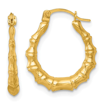 14K Yellow Gold Polished Bamboo Hoop Earrings