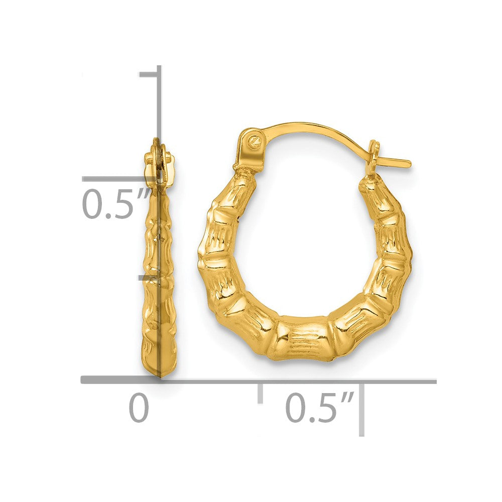 14K Yellow Gold Polished Bamboo Hoop Earrings