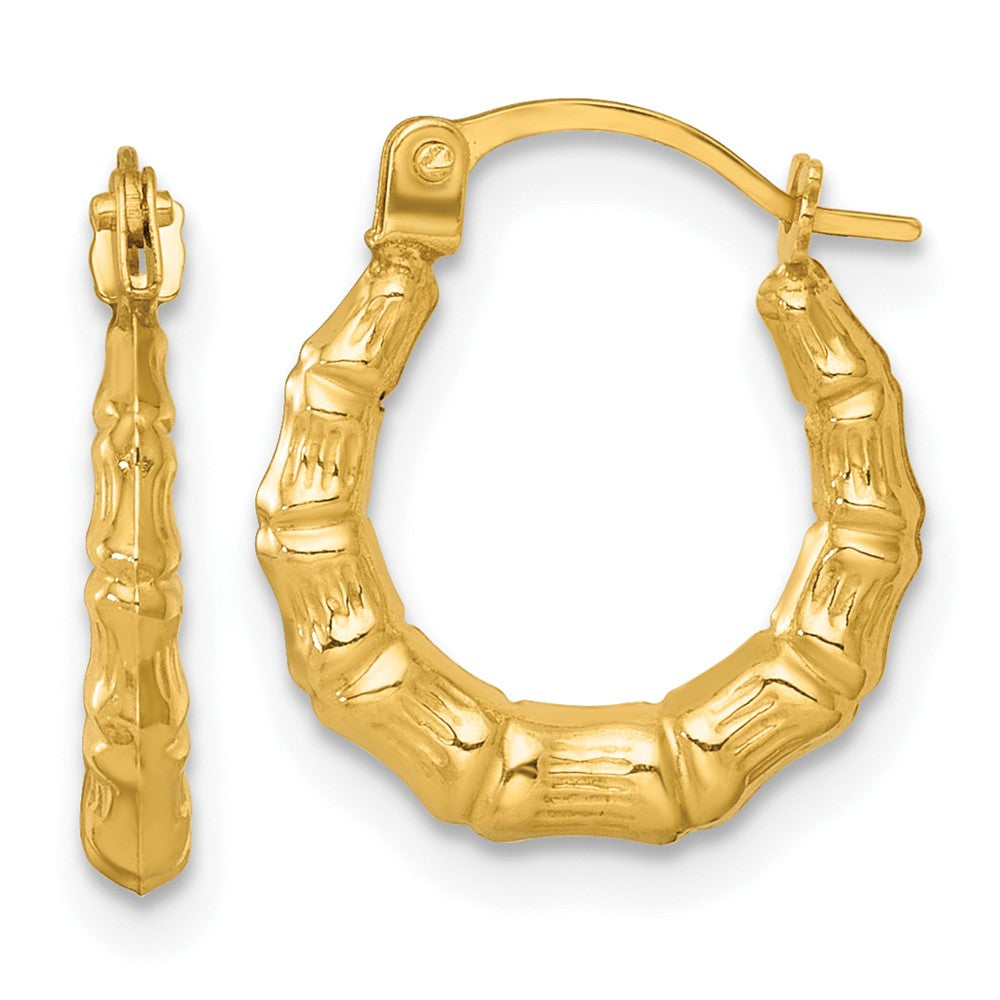 14K Yellow Gold Polished Bamboo Hoop Earrings