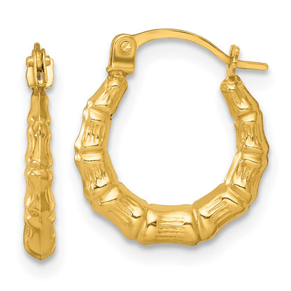 14K Yellow Gold Polished Bamboo Hoop Earrings