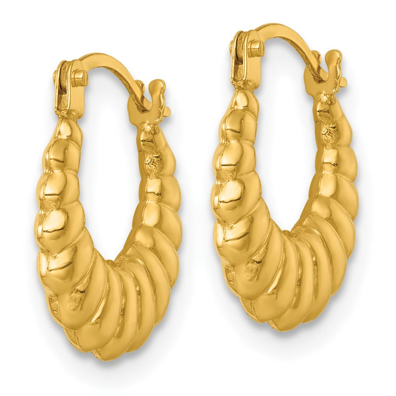 14K Yellow Gold Polished and Grooved Scalloped Hoop Earrings