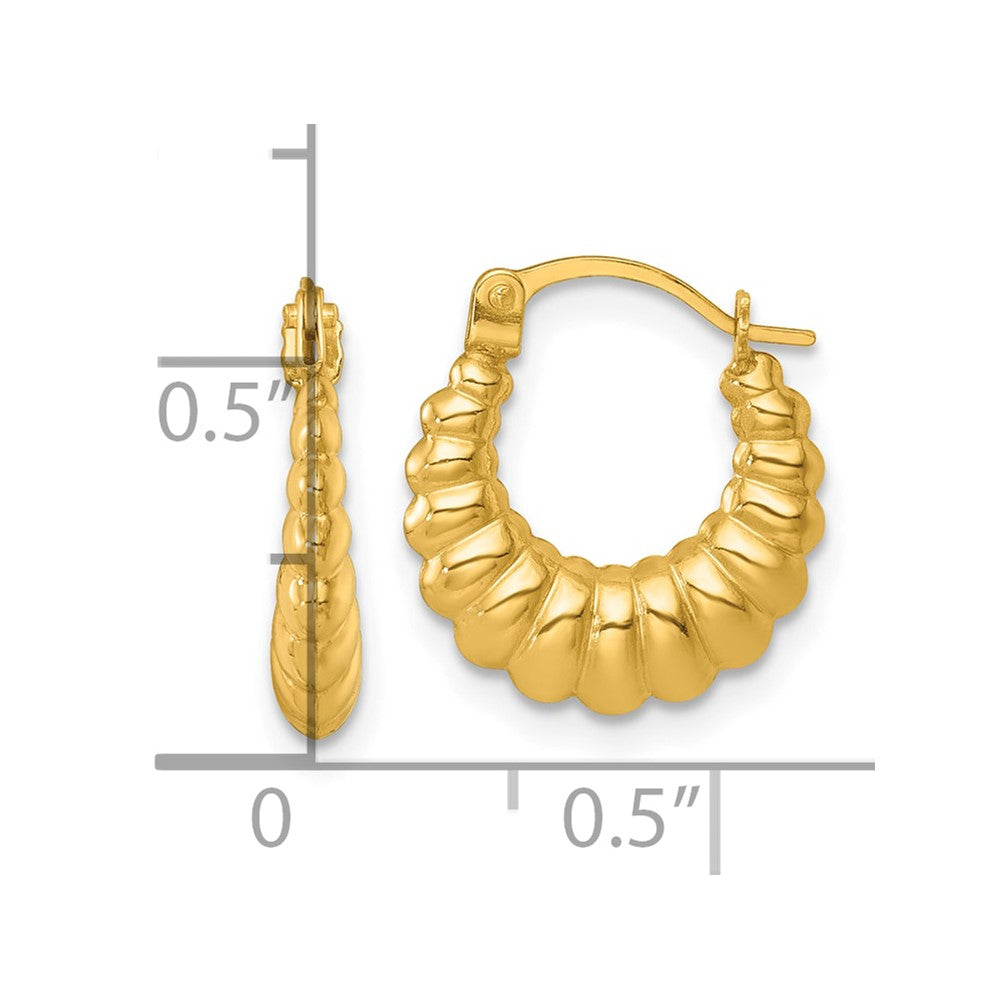 14K Yellow Gold Polished and Grooved Scalloped Hoop Earrings