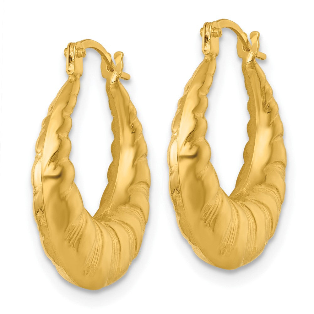 14K Yellow Gold Polished and Grooved Scalloped Hoop Earrings