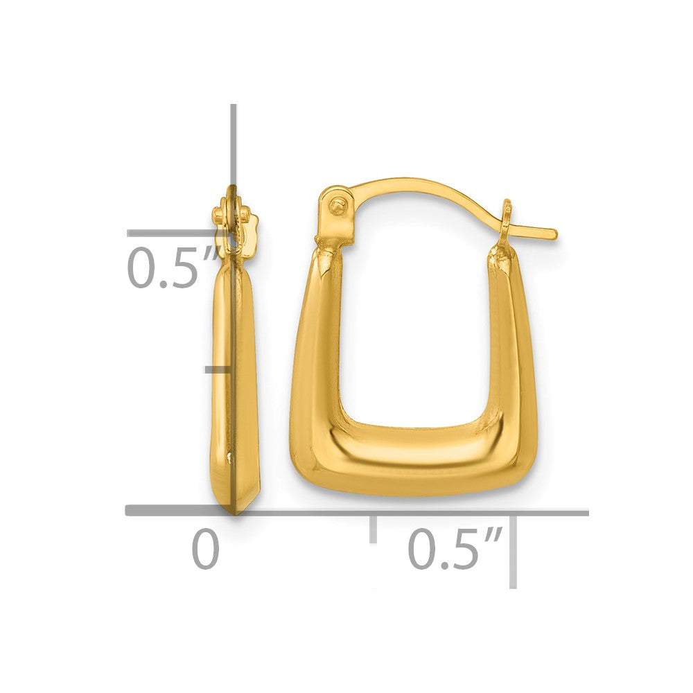 14K Yellow Gold Polished 2.25mm Square Hoop Earrings