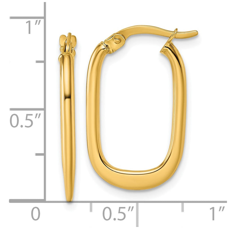 14K Yellow Gold Polished Oval Hoop Earrings