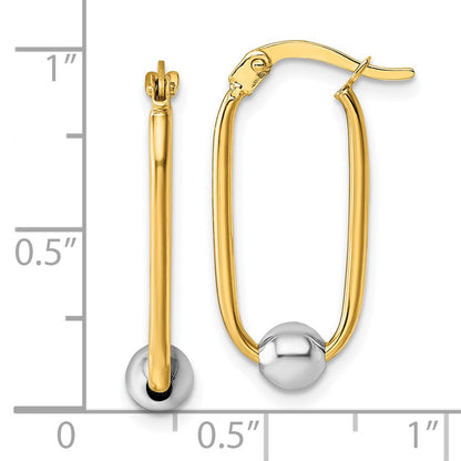 14K Two-Tone Polished with Beads Oval Hoop Earrings