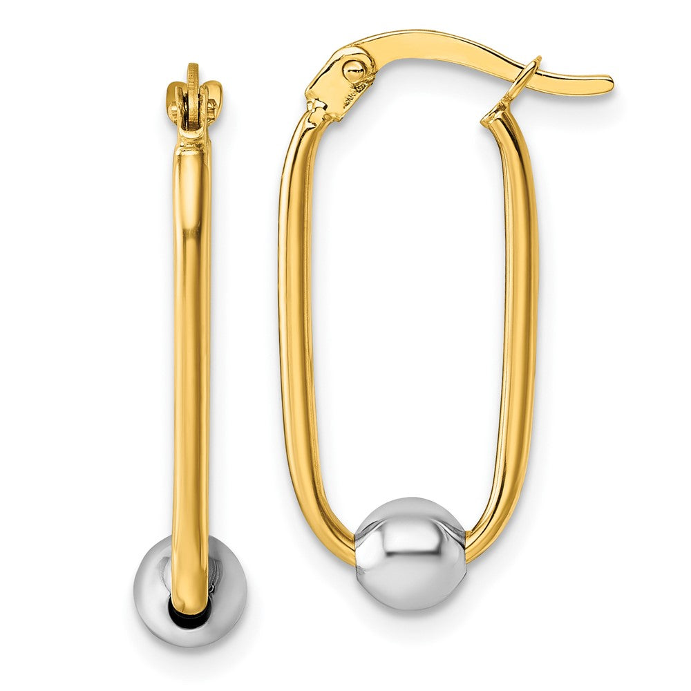 14K Two-Tone Polished with Beads Oval Hoop Earrings