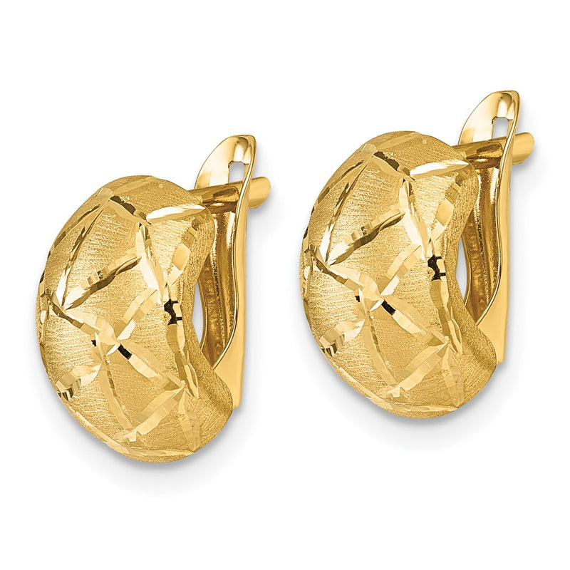 14K Yellow Gold Polished & Brushed Diamond-Cut Hinged Hoop Earrings