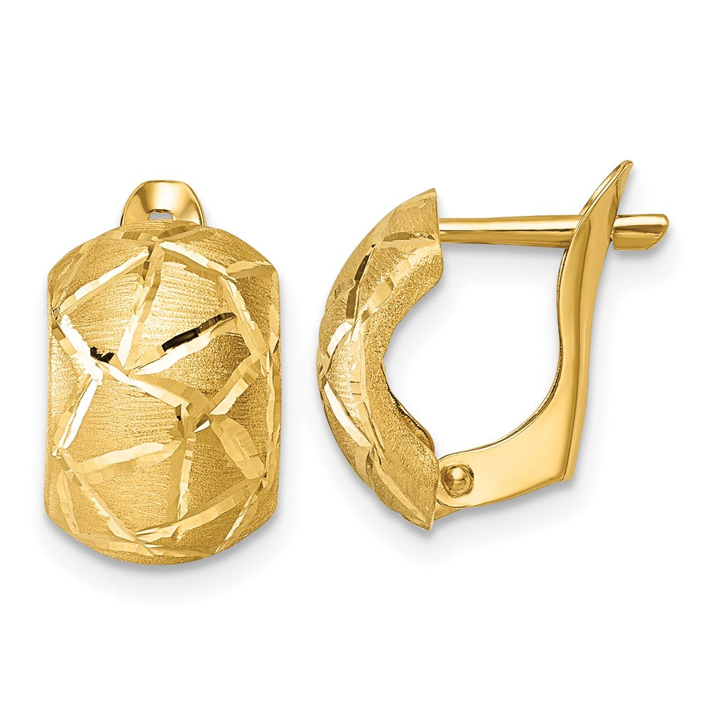 14K Yellow Gold Polished & Brushed Diamond-Cut Hinged Hoop Earrings