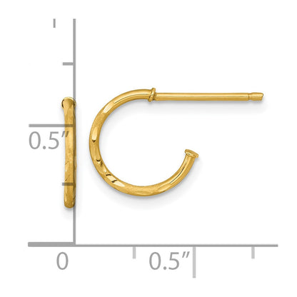 14K Yellow Gold 1.2 X 12mm Diamond-Cut Post Hoop Earrings