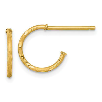 14K Yellow Gold 1.2 X 12mm Diamond-Cut Post Hoop Earrings
