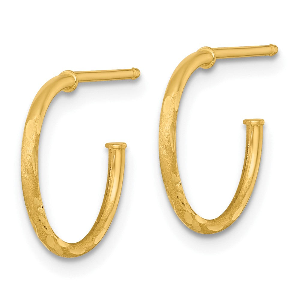 14K Yellow Gold 1.2 X 14mm Diamond-Cut Post Hoop Earrings