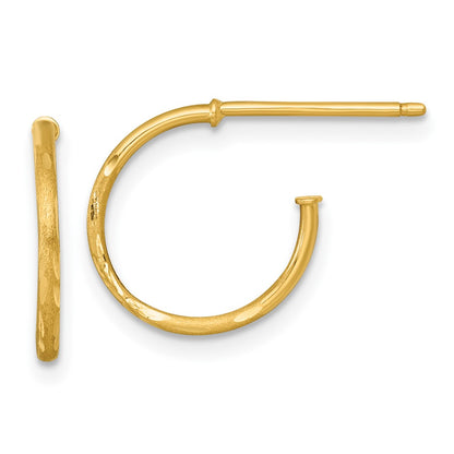 14K Yellow Gold 1.2 X 14mm Diamond-Cut Post Hoop Earrings