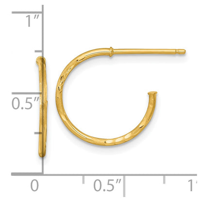 14K Yellow Gold 1.2 X 16mm Diamond-Cut Post Hoop Earrings