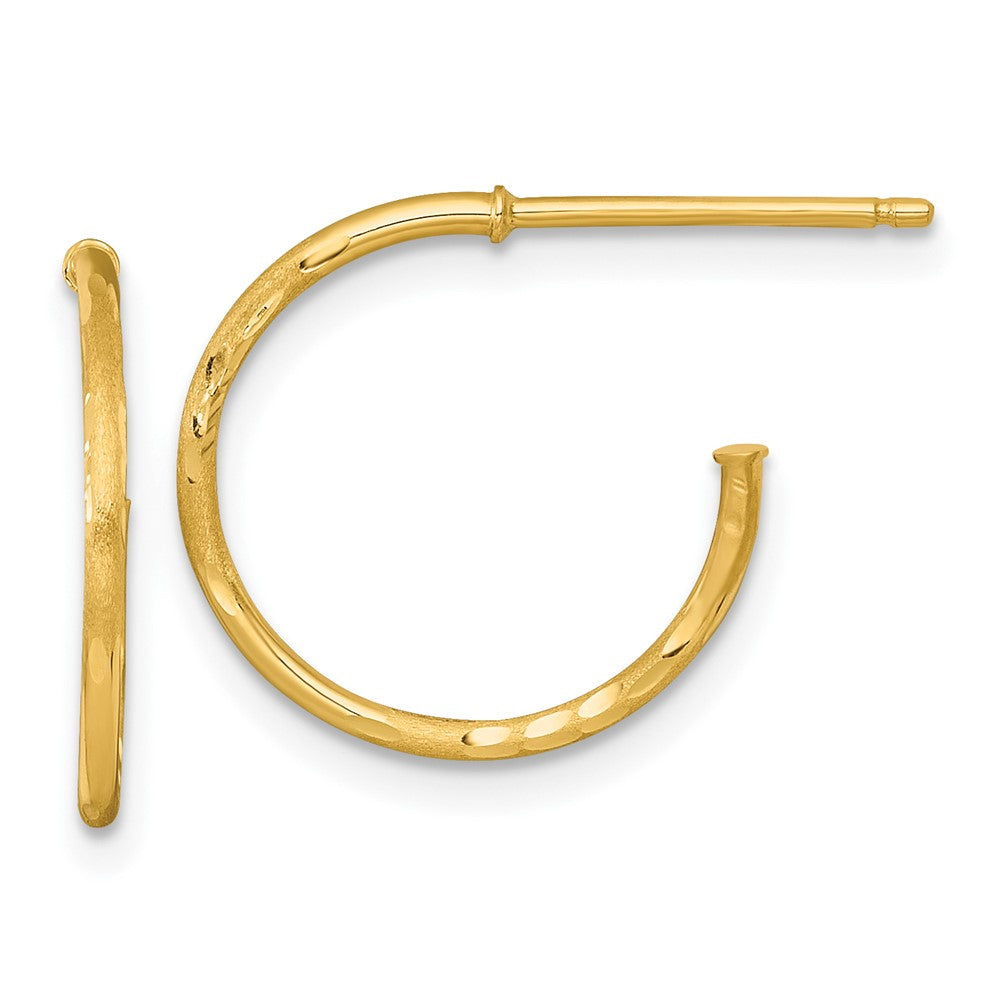 14K Yellow Gold 1.2 X 16mm Diamond-Cut Post Hoop Earrings