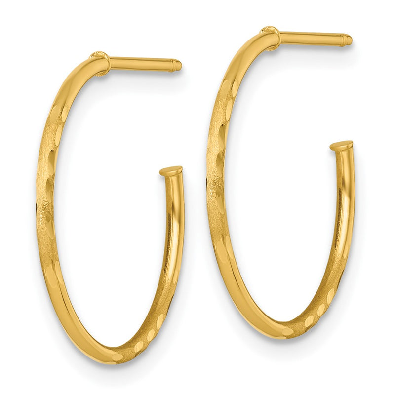 14K Yellow Gold 1.2 X 20mm Diamond-Cut Post Hoop Earrings