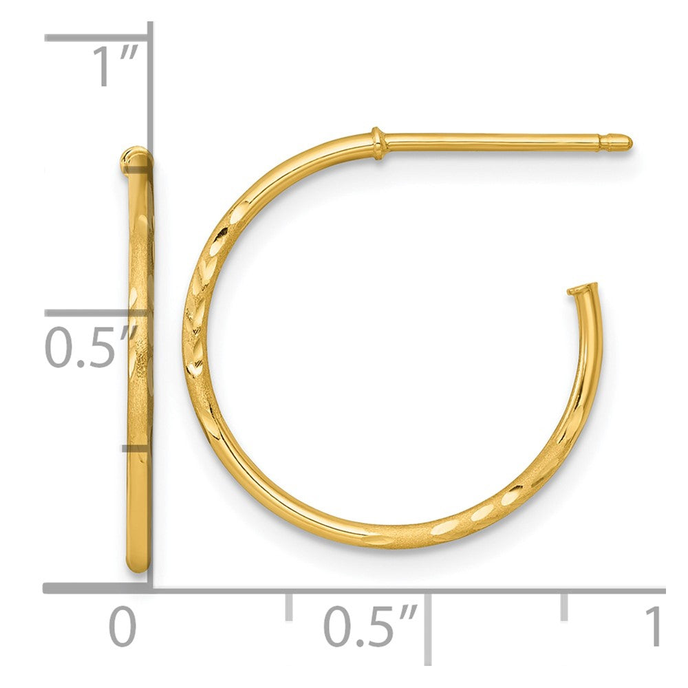 14K Yellow Gold 1.2 X 20mm Diamond-Cut Post Hoop Earrings