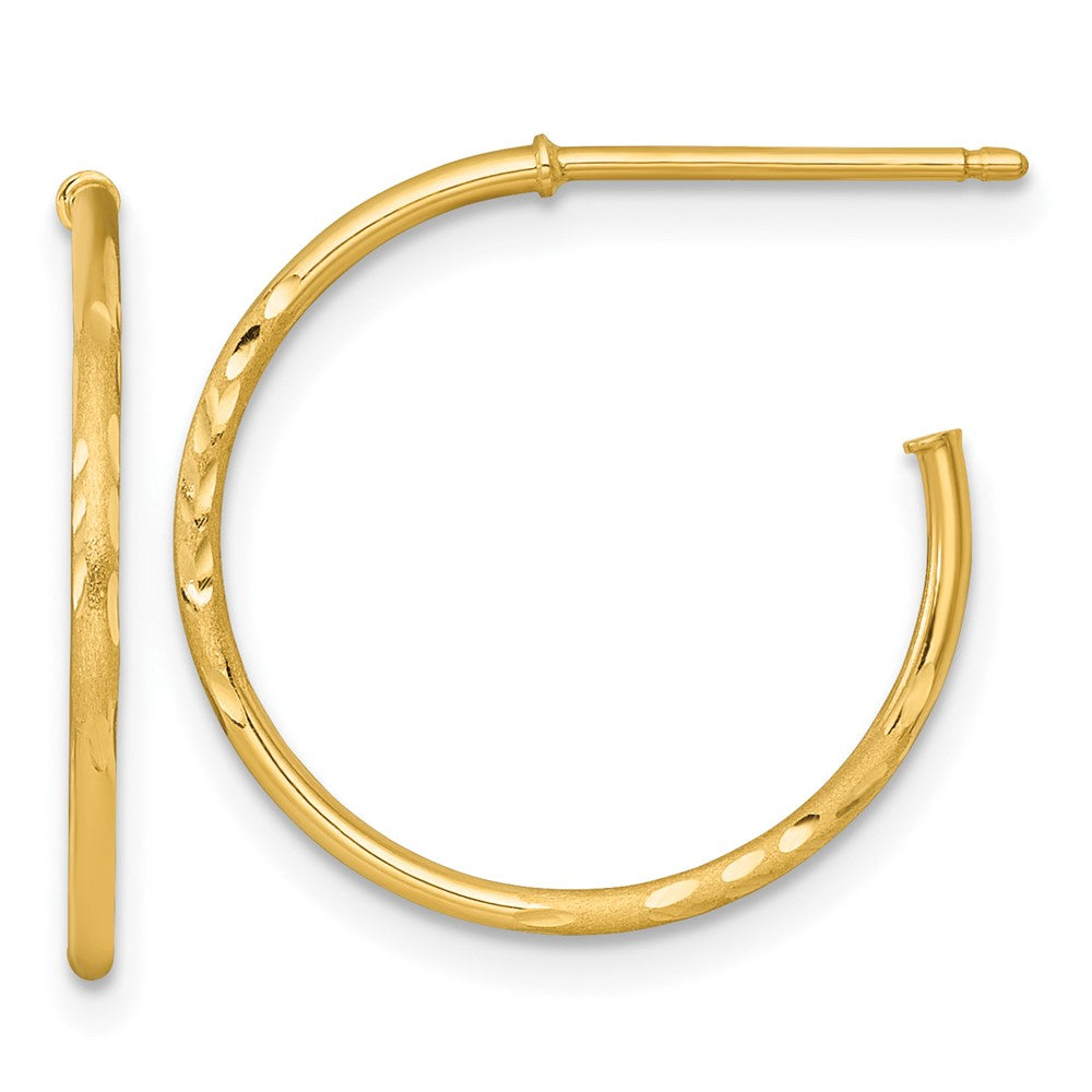 14K Yellow Gold 1.2 X 20mm Diamond-Cut Post Hoop Earrings