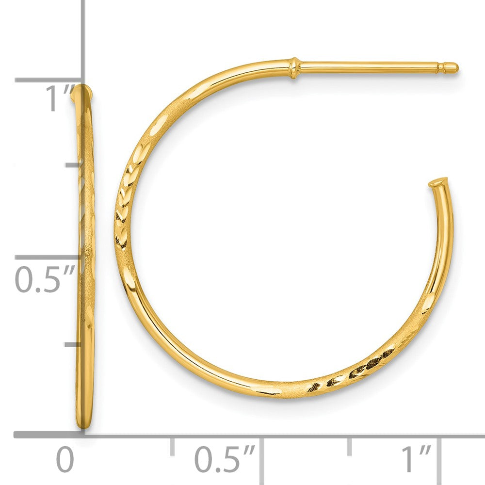 14K Yellow Gold 1.2 X 25mm Diamond-Cut Post Hoop Earrings