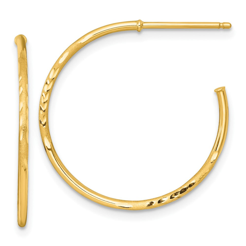 14K Yellow Gold 1.2 X 25mm Diamond-Cut Post Hoop Earrings
