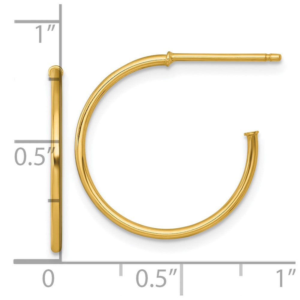 14K Yellow Gold 1.2 X 20mm Polished Post Hoop Earrings