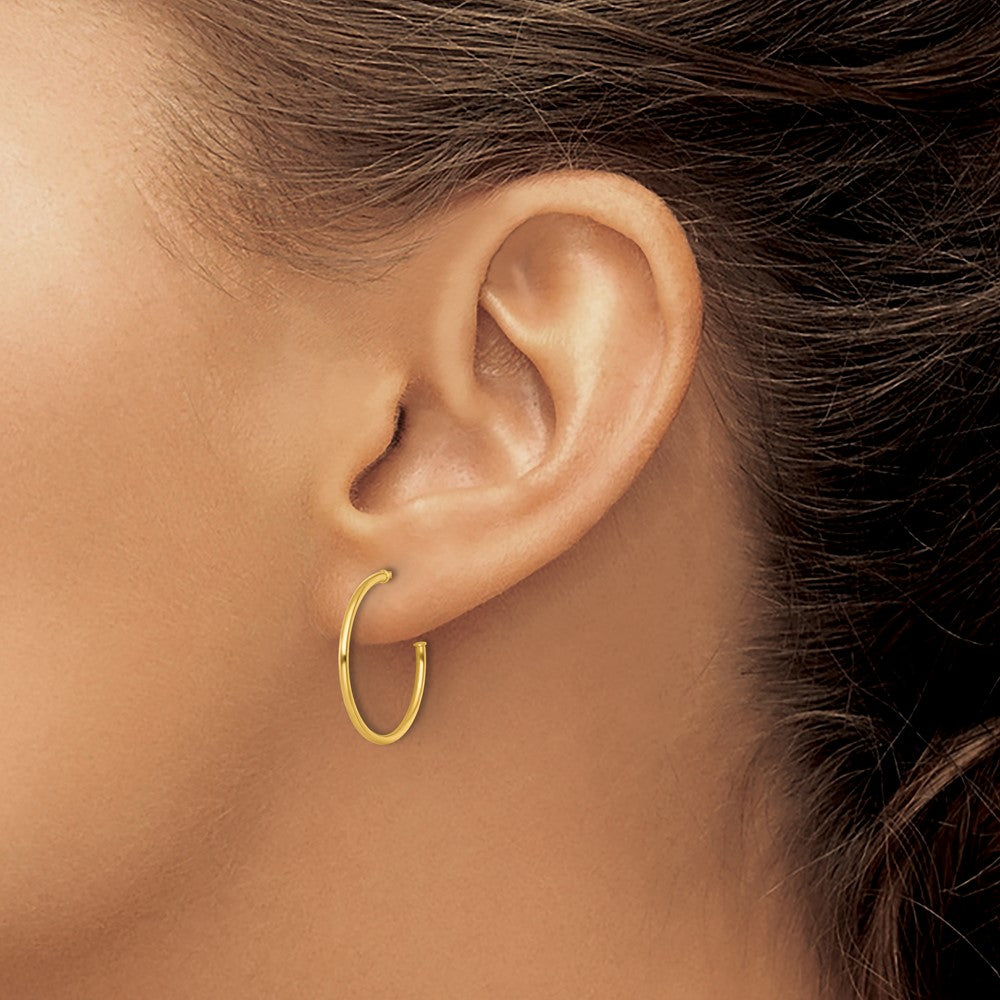 14K Yellow Gold 1.2 X 20mm Polished Post Hoop Earrings
