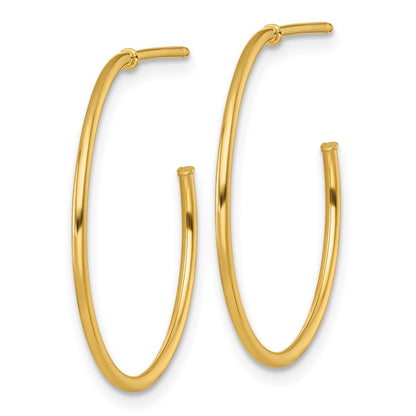 14K Yellow Gold 1.2 X 25mm Polished Post Hoop Earrings