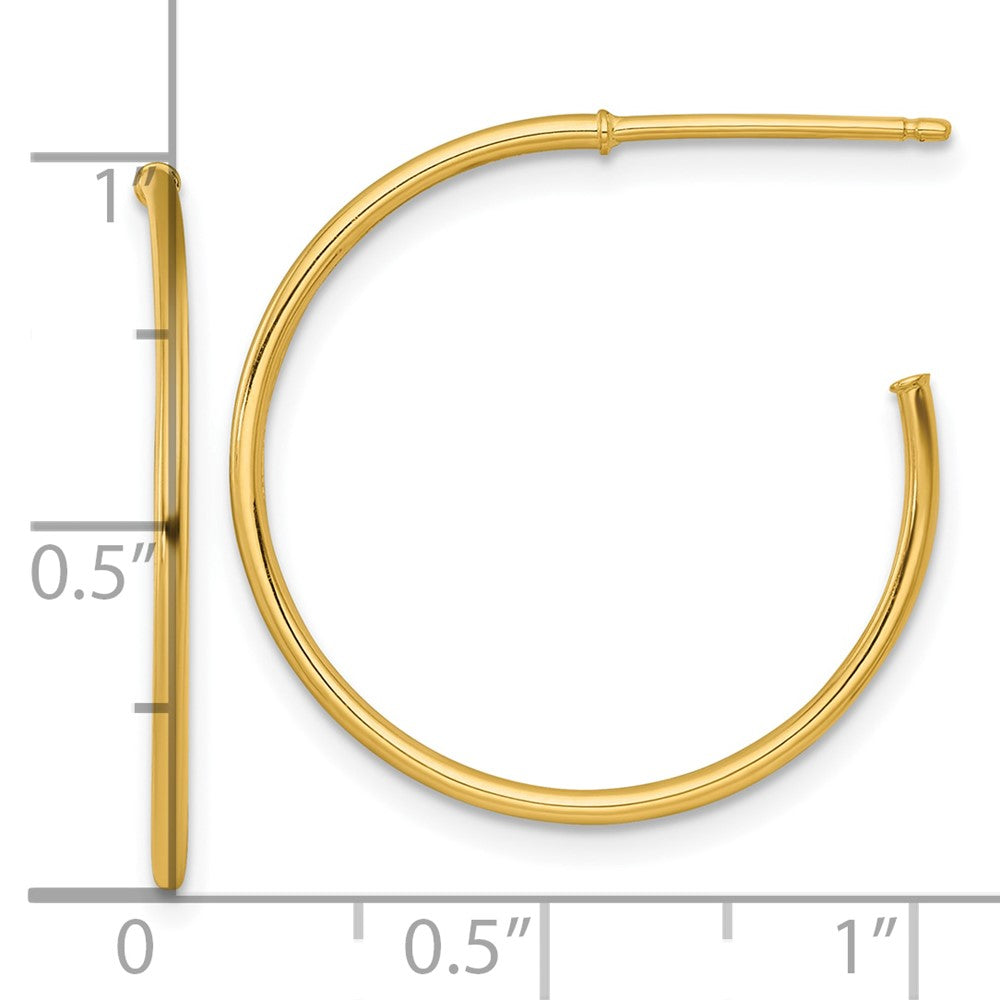 14K Yellow Gold 1.2 X 25mm Polished Post Hoop Earrings