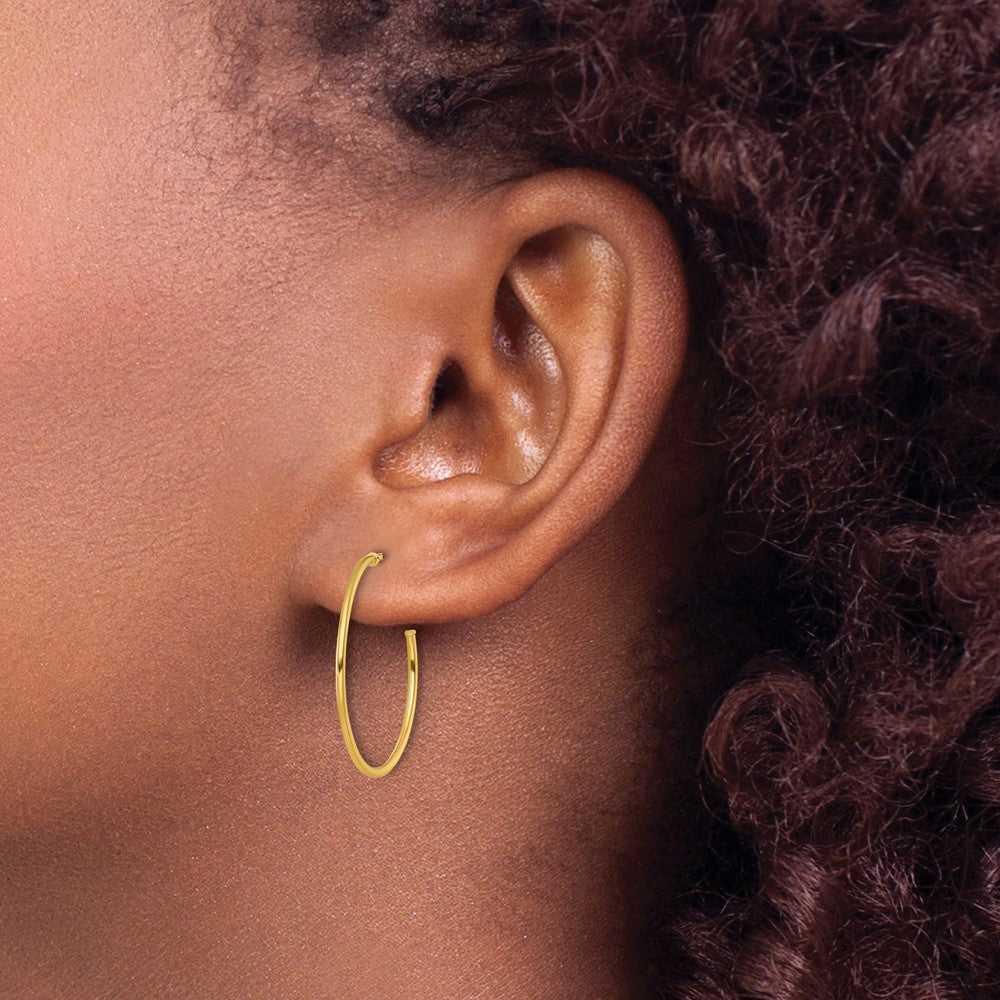 14K Yellow Gold 1.2 X 25mm Polished Post Hoop Earrings