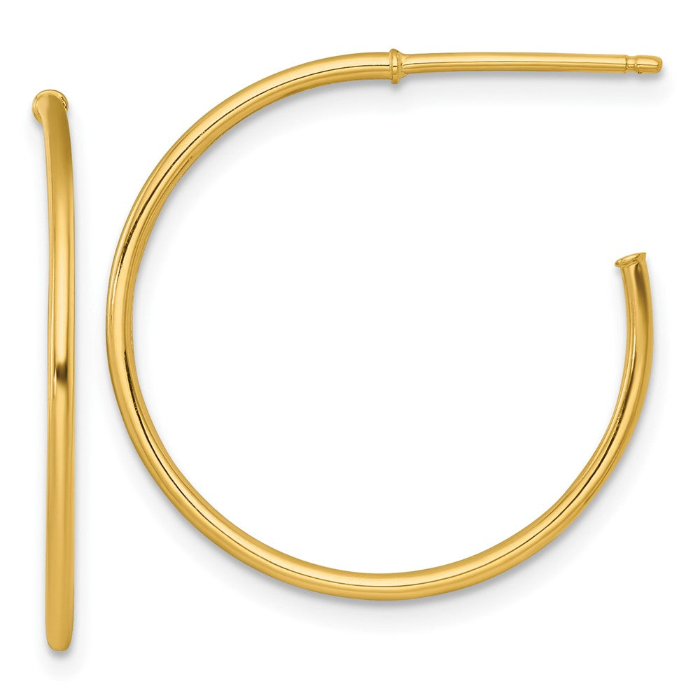 14K Yellow Gold 1.2 X 25mm Polished Post Hoop Earrings