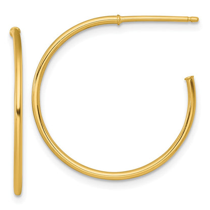 14K Yellow Gold 1.2 X 25mm Polished Post Hoop Earrings
