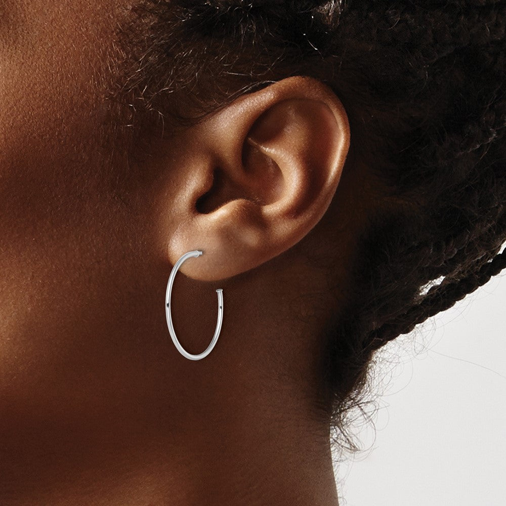 14K White Gold 1.2 X 25mm Polished Post Hoop Earrings